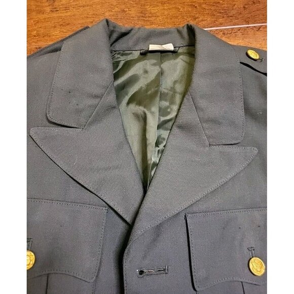 Vintage Army Issued Patch Jacket 38 Reg Dress Uniform Dark Green USA Gold Button - Picture 9 of 9